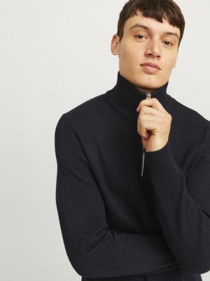 Jack & Jones:JACK&JONES ESSENTIALS JJEPERFECT KNIT HALF ZIP SN Black | Freewear JJEPERFECT KNIT HALF ZIP SN - www.freewear.nl - Freewear