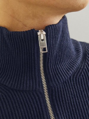 Jack & Jones:JACK&JONES ESSENTIALS JJEPERFECT KNIT HALF ZIP SN Sky Captain | Freewear JJEPERFECT KNIT HALF ZIP SN - www.freewear.nl - Freewear