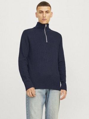 Jack & Jones:JACK&JONES ESSENTIALS JJEPERFECT KNIT HALF ZIP SN Sky Captain | Freewear JJEPERFECT KNIT HALF ZIP SN - www.freewear.nl - Freewear