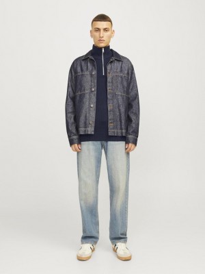 Jack & Jones:JACK&JONES ESSENTIALS JJEPERFECT KNIT HALF ZIP SN Sky Captain | Freewear JJEPERFECT KNIT HALF ZIP SN - www.freewear.nl - Freewear