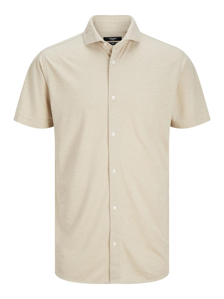 Jack & Jones Overhemd Jprblarian Pique Shirt S/s 12258626 Travertine/slim Fit Mannen Maat - XXL
