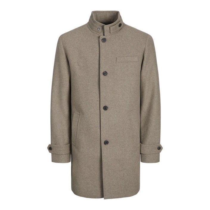Jack & Jones:JACK&JONES ESSENTIALS JJEMELTON WOOL COAT SN Greige | Freewear JJEMELTON WOOL COAT SN - www.freewear.nl - Freewear