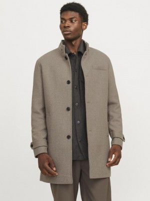 Jack & Jones:JACK&JONES ESSENTIALS JJEMELTON WOOL COAT SN Greige | Freewear JJEMELTON WOOL COAT SN - www.freewear.nl - Freewear