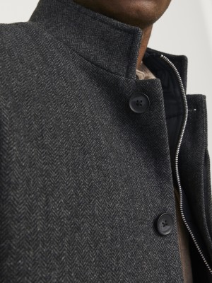 Jack & Jones:JACK&JONES ESSENTIALS JJEHARRISON WOOL BLEND JACKET SN Dark Grey Melange/HERRINGBONE | Freewear JJEHARRISON WOOL BLEND JACKET SN - www.freewear.nl - Freewear