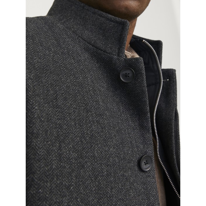 Jack & Jones:JACK&JONES ESSENTIALS JJEHARRISON WOOL BLEND JACKET SN Dark Grey Melange/HERRINGBONE | Freewear JJEHARRISON WOOL BLEND JACKET SN - www.freewear.nl - Freewear