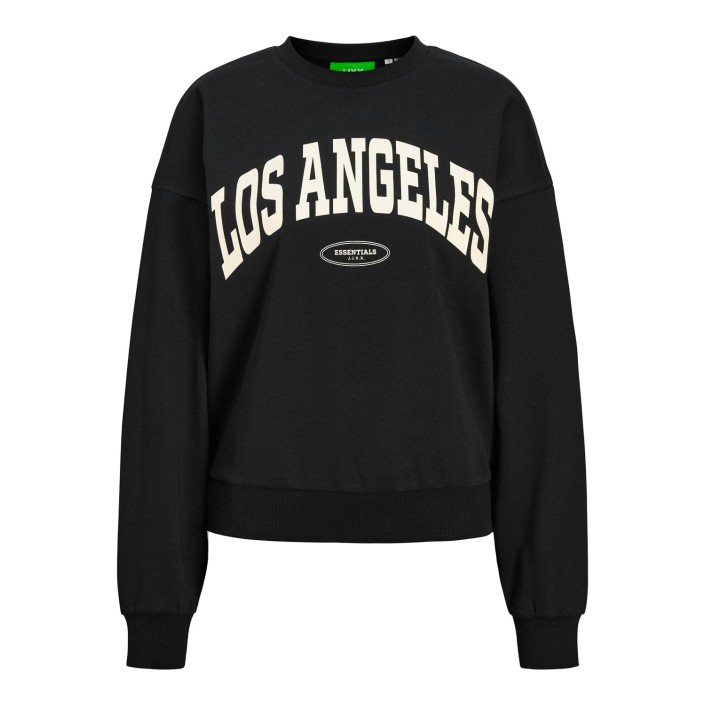 JACK&JONES ORIGINALS JXMERLE SPRING RLX SHORT LS CREW SW: Black/LOS ANGELES | Freewear JXMERLE SPRING RLX SHORT LS CREW SW: - www.freewear.nl - Freewear
