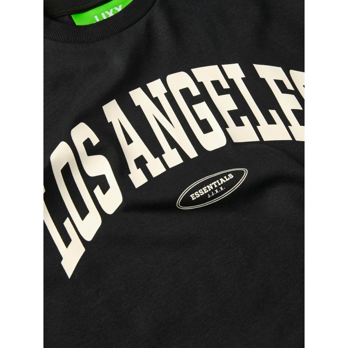 JACK&JONES ORIGINALS JXMERLE SPRING RLX SHORT LS CREW SW: Black/LOS ANGELES | Freewear JXMERLE SPRING RLX SHORT LS CREW SW: - www.freewear.nl - Freewear