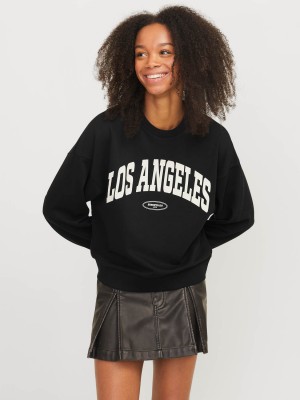 JACK&JONES ORIGINALS JXMERLE SPRING RLX SHORT LS CREW SW: Black/LOS ANGELES | Freewear JXMERLE SPRING RLX SHORT LS CREW SW: - www.freewear.nl - Freewear