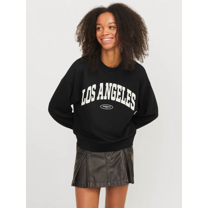 JACK&JONES ORIGINALS JXMERLE SPRING RLX SHORT LS CREW SW: Black/LOS ANGELES | Freewear JXMERLE SPRING RLX SHORT LS CREW SW: - www.freewear.nl - Freewear