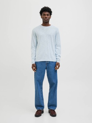 Jack & Jones:JACK&JONES ESSENTIALS JJESUMMER KNIT CREW NECK SN Chambray Blue/w. White | Freewear JJESUMMER KNIT CREW NECK SN - www.freewear.nl - Freewear