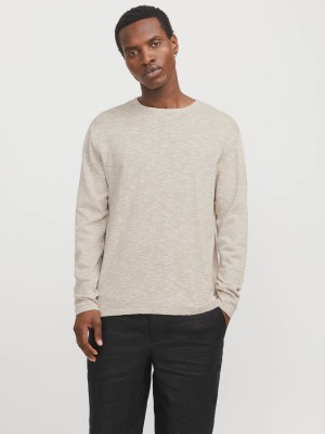 Jack & Jones:JACK&JONES ESSENTIALS JJESUMMER KNIT CREW NECK SN Crockery/w. White | Freewear JJESUMMER KNIT CREW NECK SN - www.freewear.nl - Freewear