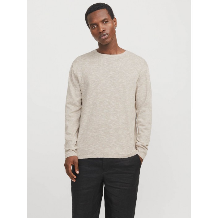 Jack & Jones:JACK&JONES ESSENTIALS JJESUMMER KNIT CREW NECK SN Crockery/w. White | Freewear JJESUMMER KNIT CREW NECK SN - www.freewear.nl - Freewear