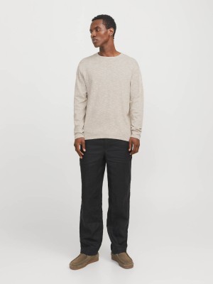 Jack & Jones:JACK&JONES ESSENTIALS JJESUMMER KNIT CREW NECK SN Crockery/w. White | Freewear JJESUMMER KNIT CREW NECK SN - www.freewear.nl - Freewear