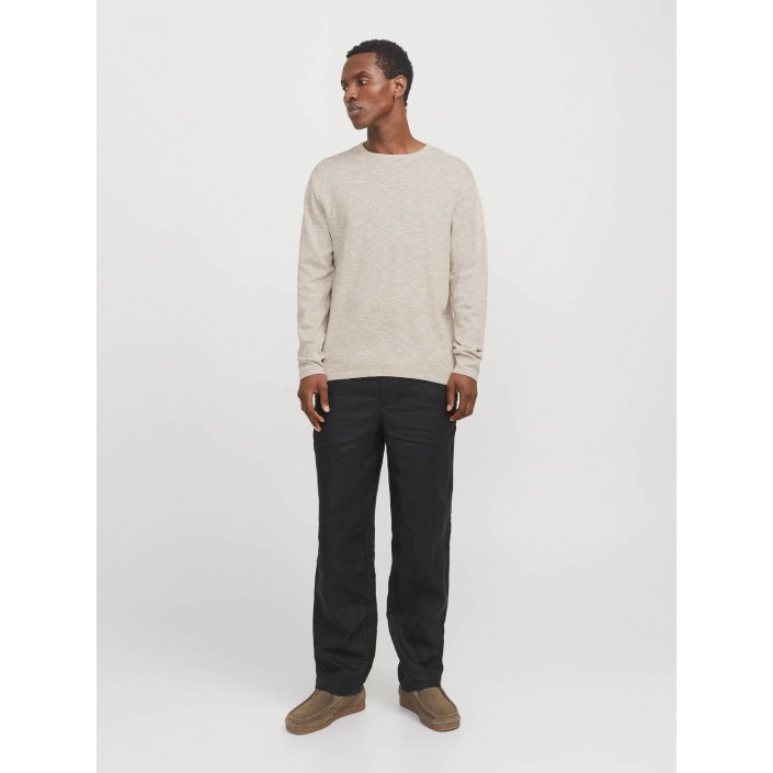 Jack & Jones:JACK&JONES ESSENTIALS JJESUMMER KNIT CREW NECK SN Crockery/w. White | Freewear JJESUMMER KNIT CREW NECK SN - www.freewear.nl - Freewear