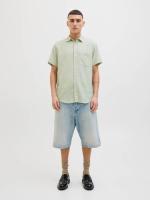 JACK&JONES ORIGINALS JORVARENNA DOBBY SHIRT SS Celadon Tint | Freewear JORVARENNA DOBBY SHIRT SS - www.freewear.nl - Freewear