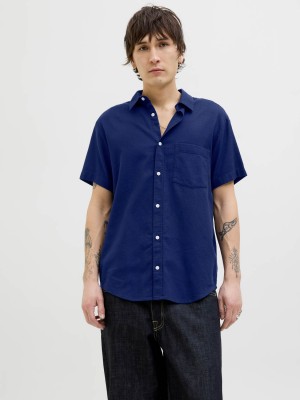 JACK&JONES ORIGINALS JORVARENNA DOBBY SHIRT SS Ocean Cavern | Freewear JORVARENNA DOBBY SHIRT SS - www.freewear.nl - Freewear