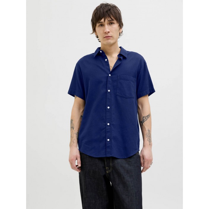 JACK&JONES ORIGINALS JORVARENNA DOBBY SHIRT SS Ocean Cavern | Freewear JORVARENNA DOBBY SHIRT SS - www.freewear.nl - Freewear