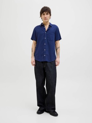 JACK&JONES ORIGINALS JORVARENNA DOBBY SHIRT SS Ocean Cavern | Freewear JORVARENNA DOBBY SHIRT SS - www.freewear.nl - Freewear
