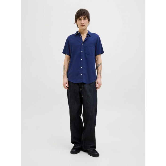 JACK&JONES ORIGINALS JORVARENNA DOBBY SHIRT SS Ocean Cavern | Freewear JORVARENNA DOBBY SHIRT SS - www.freewear.nl - Freewear