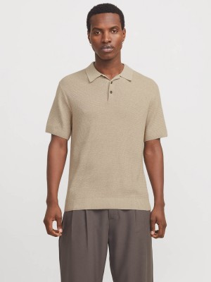 JACK%JONES PREMIUM JPRCCCOOPER KNIT POLO SS SN Greige | Freewear JPRCCCOOPER KNIT POLO SS SN - www.freewear.nl - Freewear