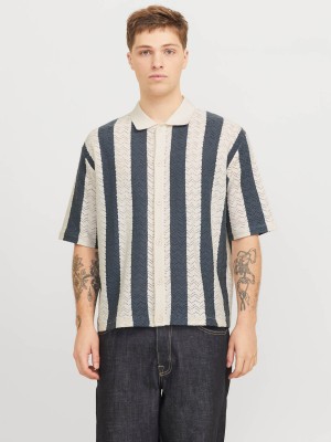 JACK&JONES ORIGINALS JORTYLER KNIT SS POLO SN Sea Salt/Stormy weather | Freewear JORTYLER KNIT SS POLO SN - www.freewear.nl - Freewear