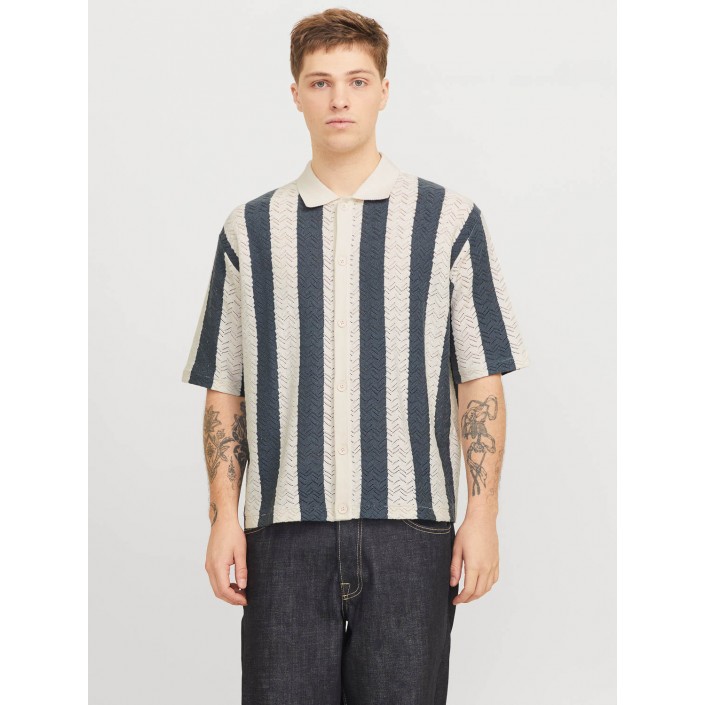 JACK&JONES ORIGINALS JORTYLER KNIT SS POLO SN Sea Salt/Stormy weather | Freewear JORTYLER KNIT SS POLO SN - www.freewear.nl - Freewear