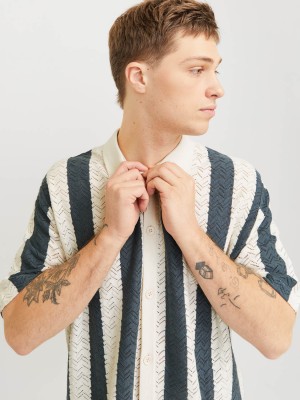 JACK&JONES ORIGINALS JORTYLER KNIT SS POLO SN Sea Salt/Stormy weather | Freewear JORTYLER KNIT SS POLO SN - www.freewear.nl - Freewear