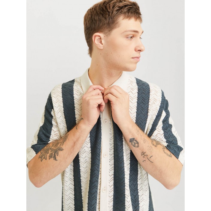 JACK&JONES ORIGINALS JORTYLER KNIT SS POLO SN Sea Salt/Stormy weather | Freewear JORTYLER KNIT SS POLO SN - www.freewear.nl - Freewear