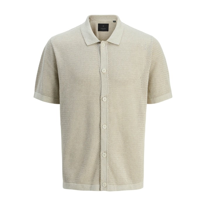JACK%JONES PREMIUM JPRBLAARTO KNIT POLO SS LN Whitecap Gray/Melange | Freewear JPRBLAARTO KNIT POLO SS LN - www.freewear.nl - Freewear