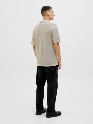 JACK%JONES PREMIUM JPRBLAARTO KNIT POLO SS LN Whitecap Gray/Melange | Freewear JPRBLAARTO KNIT POLO SS LN - www.freewear.nl - Freewear