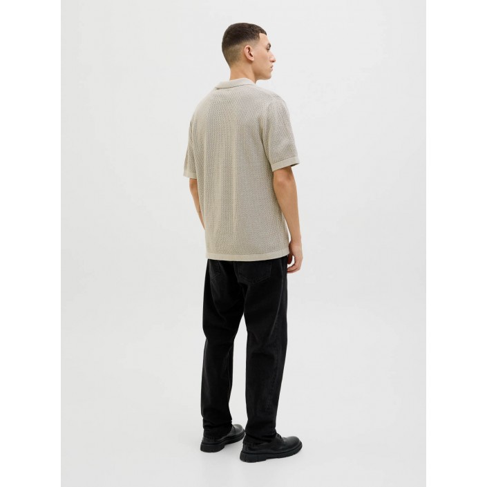 JACK%JONES PREMIUM JPRBLAARTO KNIT POLO SS LN Whitecap Gray/Melange | Freewear JPRBLAARTO KNIT POLO SS LN - www.freewear.nl - Freewear