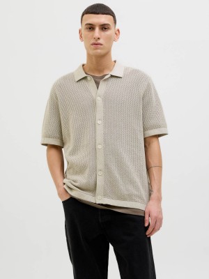 JACK%JONES PREMIUM JPRBLAARTO KNIT POLO SS LN Whitecap Gray/Melange | Freewear JPRBLAARTO KNIT POLO SS LN - www.freewear.nl - Freewear