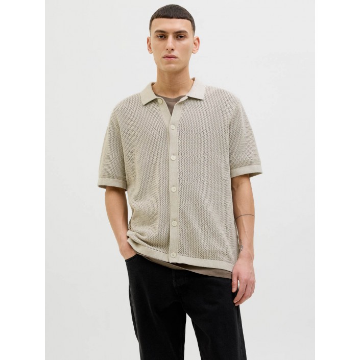 JACK%JONES PREMIUM JPRBLAARTO KNIT POLO SS LN Whitecap Gray/Melange | Freewear JPRBLAARTO KNIT POLO SS LN - www.freewear.nl - Freewear