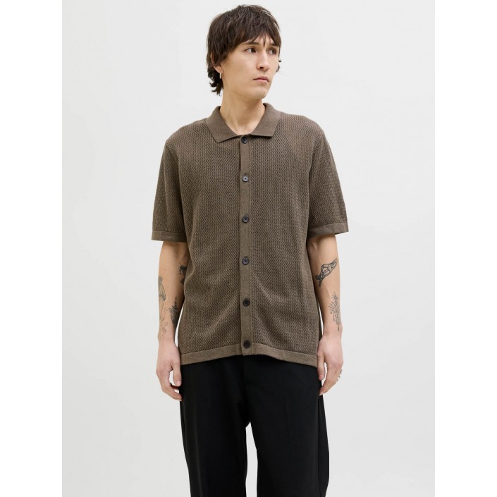 JACK%JONES PREMIUM JPRBLAARTO KNIT POLO SS LN Rain Drum/Melange | Freewear JPRBLAARTO KNIT POLO SS LN - www.freewear.nl - Freewear