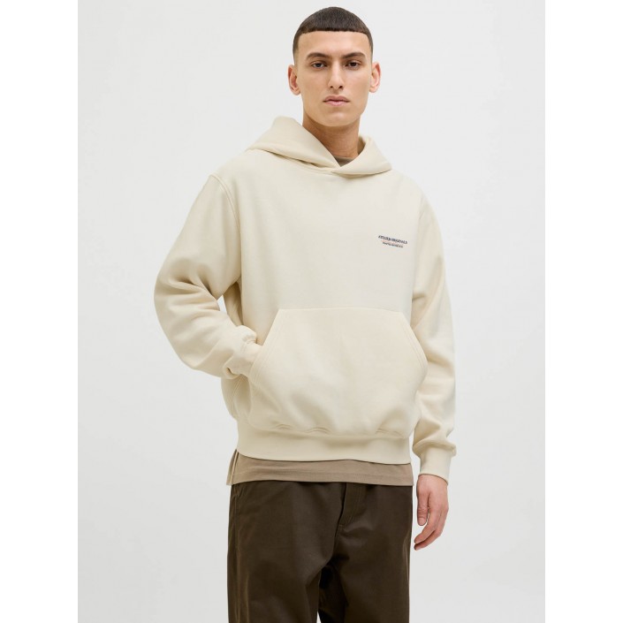 JACK&JONES ORIGINALS JORISLINGTON BACK SWEAT HOOD SN Antique White | Freewear JORISLINGTON BACK SWEAT HOOD SN - www.freewear.nl - Freewear
