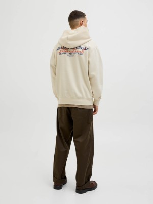 JACK&JONES ORIGINALS JORISLINGTON BACK SWEAT HOOD SN Antique White | Freewear JORISLINGTON BACK SWEAT HOOD SN - www.freewear.nl - Freewear