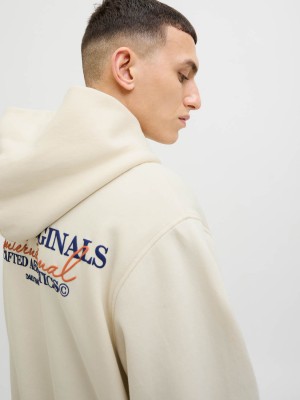JACK&JONES ORIGINALS JORISLINGTON BACK SWEAT HOOD SN Antique White | Freewear JORISLINGTON BACK SWEAT HOOD SN - www.freewear.nl - Freewear