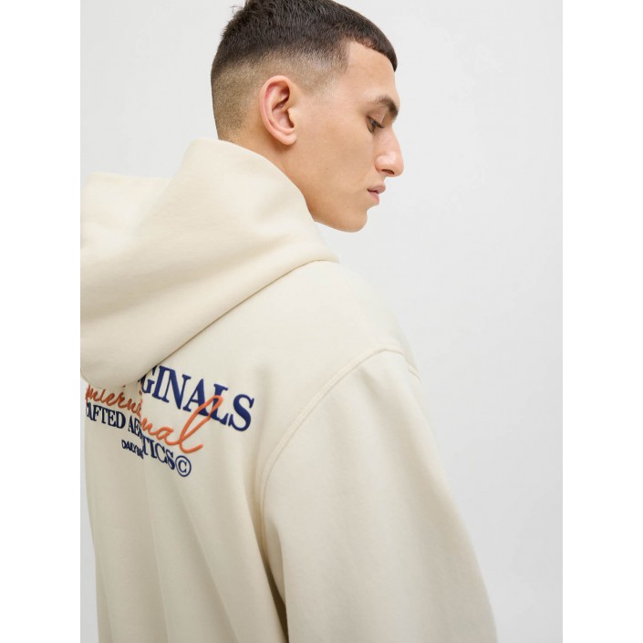 JACK&JONES ORIGINALS JORISLINGTON BACK SWEAT HOOD SN Antique White | Freewear JORISLINGTON BACK SWEAT HOOD SN - www.freewear.nl - Freewear