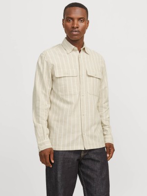 JACK%JONES PREMIUM JPRCCRAYMOND SPRING STRIPE OVERSHIR: Cloud Dancer/COMFORT FIT | Freewear JPRCCRAYMOND SPRING STRIPE OVERSHIR: - www.freewear.nl - Freewear