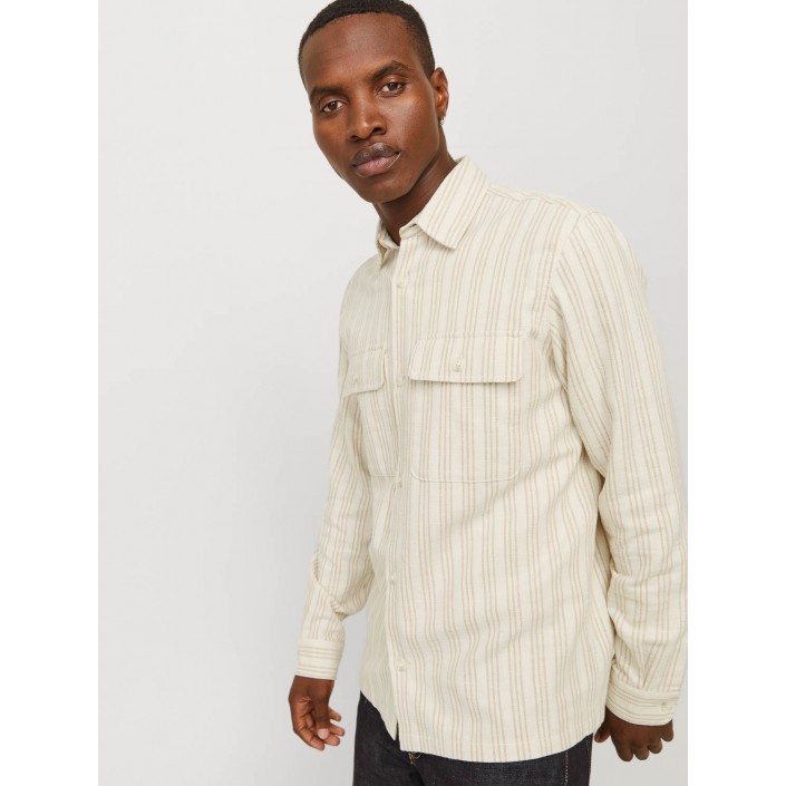 JACK%JONES PREMIUM JPRCCRAYMOND SPRING STRIPE OVERSHIR: Cloud Dancer/COMFORT FIT | Freewear JPRCCRAYMOND SPRING STRIPE OVERSHIR: - www.freewear.nl - Freewear