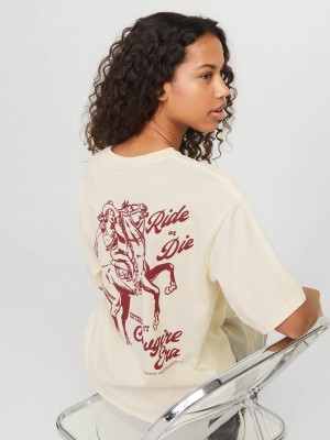 JACK&JONES ORIGINALS JXKATINKA LOOSE SS TEE JRS Egret/Ride or Die | Freewear JXKATINKA LOOSE SS TEE JRS - www.freewear.nl - Freewear