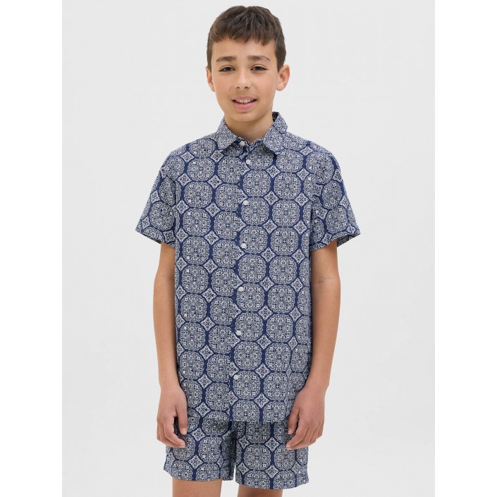 jack en jones boys JORSEERSUCKER AOP SHIRT SS JNR Ocean Cavern | Freewear JORSEERSUCKER AOP SHIRT SS JNR - www.freewear.nl - Freewear