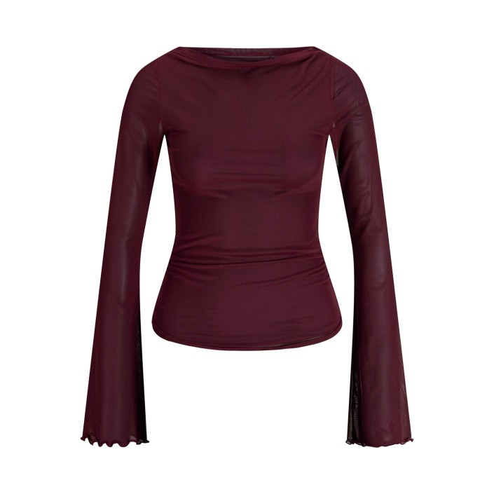 JACK&JONES ORIGINALS JXMINNA MESH LS TOP WVN LN Cabernet | Freewear JXMINNA MESH LS TOP WVN LN - www.freewear.nl - Freewear