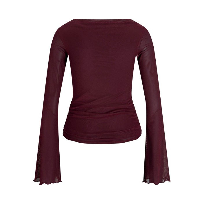 JACK&JONES ORIGINALS JXMINNA MESH LS TOP WVN LN Cabernet | Freewear JXMINNA MESH LS TOP WVN LN - www.freewear.nl - Freewear