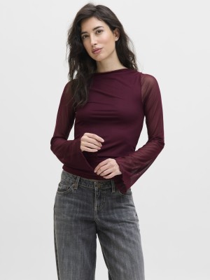 JACK&JONES ORIGINALS JXMINNA MESH LS TOP WVN LN Cabernet | Freewear JXMINNA MESH LS TOP WVN LN - www.freewear.nl - Freewear