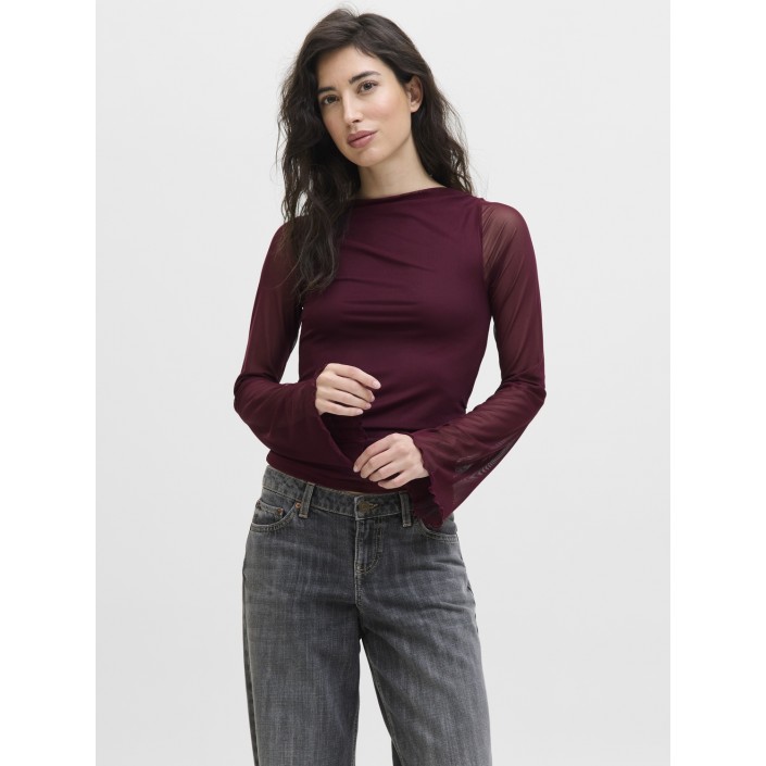 JACK&JONES ORIGINALS JXMINNA MESH LS TOP WVN LN Cabernet | Freewear JXMINNA MESH LS TOP WVN LN - www.freewear.nl - Freewear
