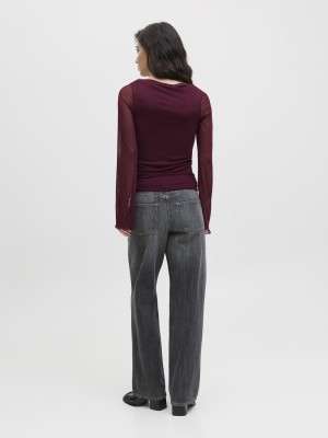 JACK&JONES ORIGINALS JXMINNA MESH LS TOP WVN LN Cabernet | Freewear JXMINNA MESH LS TOP WVN LN - www.freewear.nl - Freewear