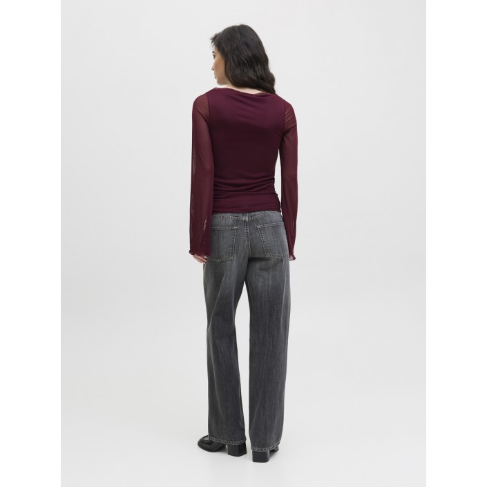 JACK&JONES ORIGINALS JXMINNA MESH LS TOP WVN LN Cabernet | Freewear JXMINNA MESH LS TOP WVN LN - www.freewear.nl - Freewear