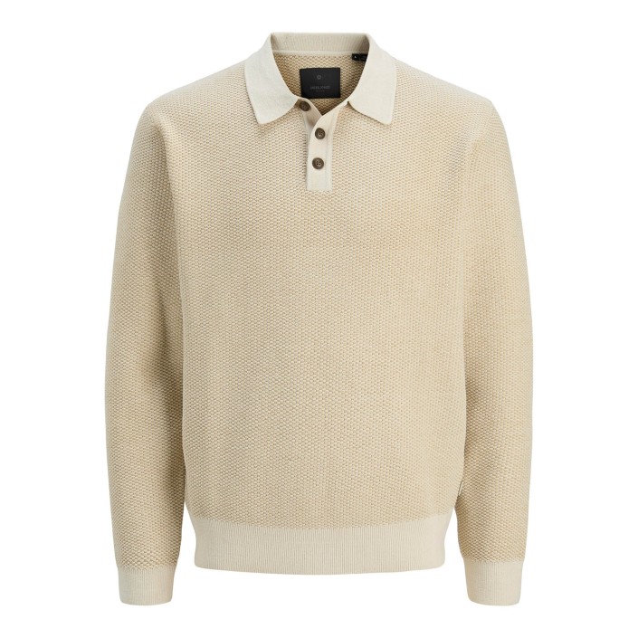 JACK%JONES PREMIUM JPRBLALANCE KNIT POLO LS Fields Of Rye | Freewear JPRBLALANCE KNIT POLO LS - www.freewear.nl - Freewear