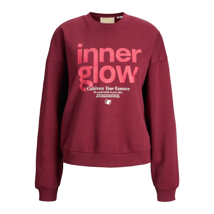 JACK&JONES ORIGINALS JXMIMI RLX LS PRINT CREW SWT Cabernet/Inner glow | Freewear JXMIMI RLX LS PRINT CREW SWT - www.freewear.nl - Freewear
